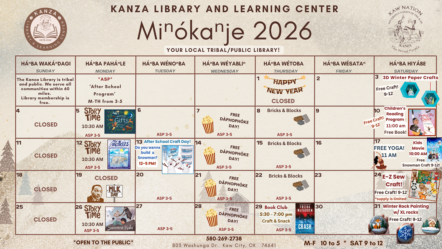 JAN 2026 KANZA LIBRARY CALENDAR - 1