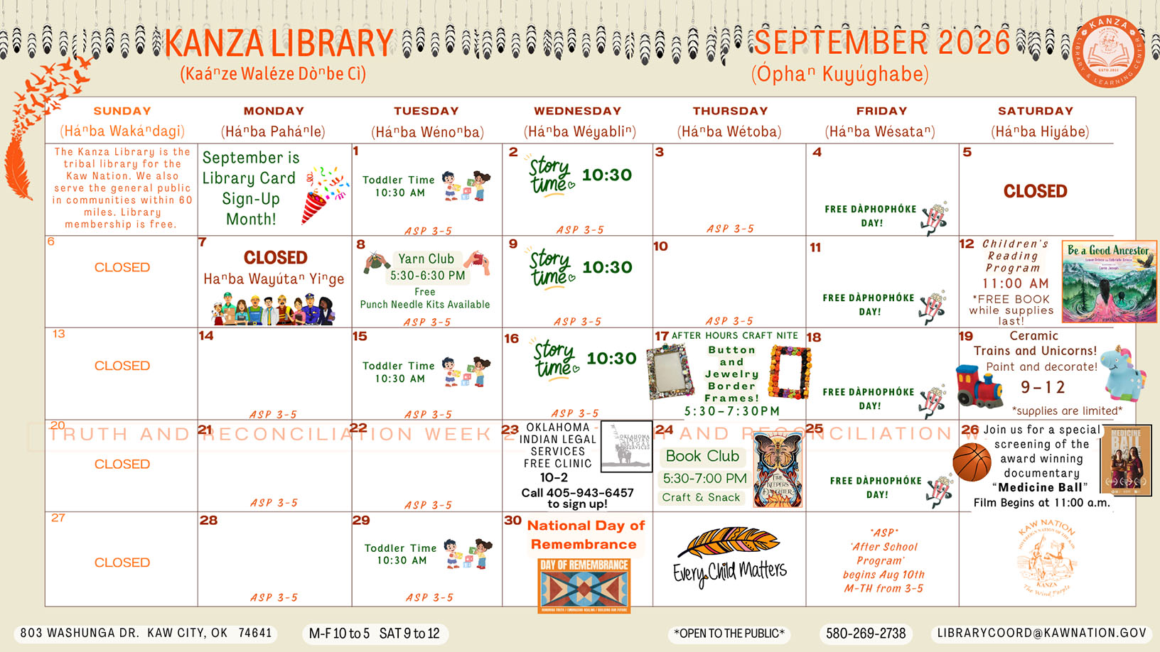 SEPT LIBRARY CALENDAR - 1