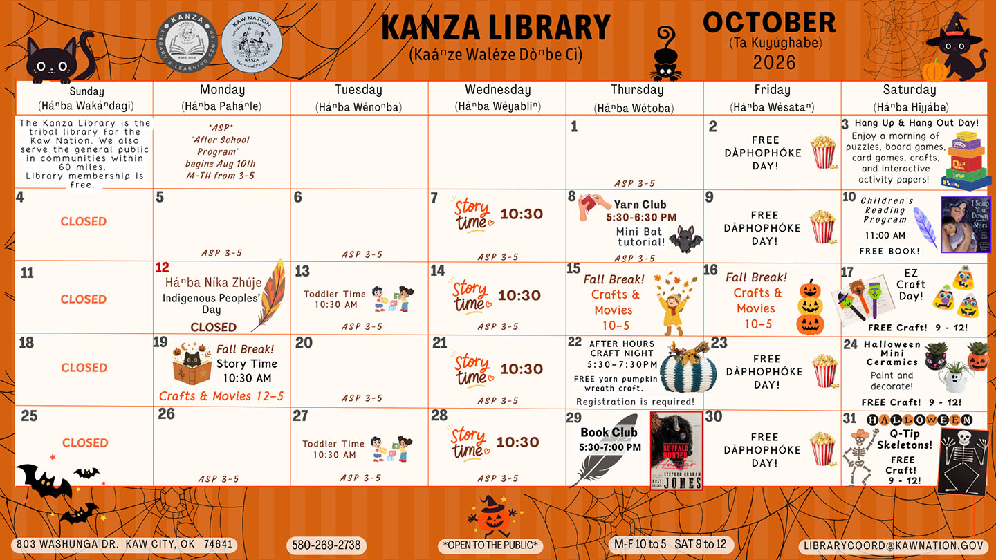 OCT 2026 LIBRARY CALENDAR - 1